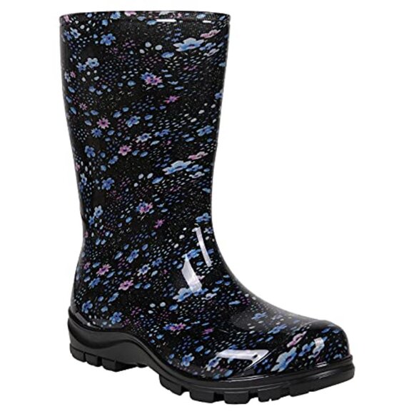 Mid Calf Rain Boots Waterproof Rubber Garden Shoes Classic Glossy Round Toe - Picture 3 of 8